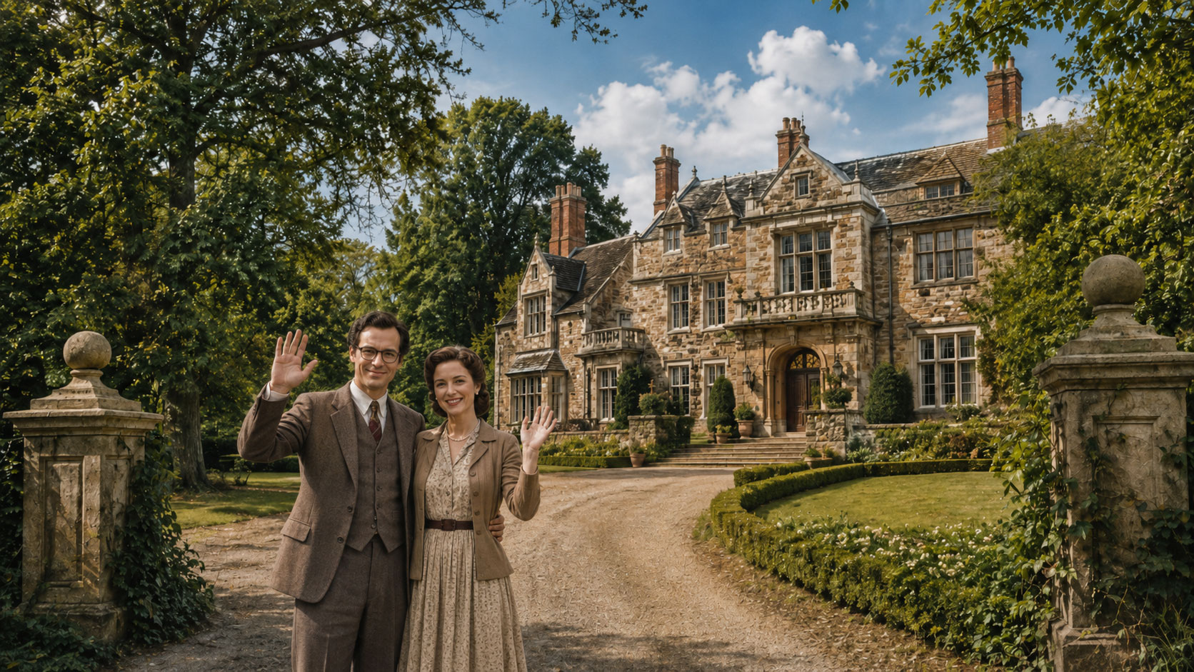 Image: Dr. Lawrence J. Bingham and his wife Eva Goodmans-Bingham standing in front of the Bingham Estate, which they bought in the late 70s.