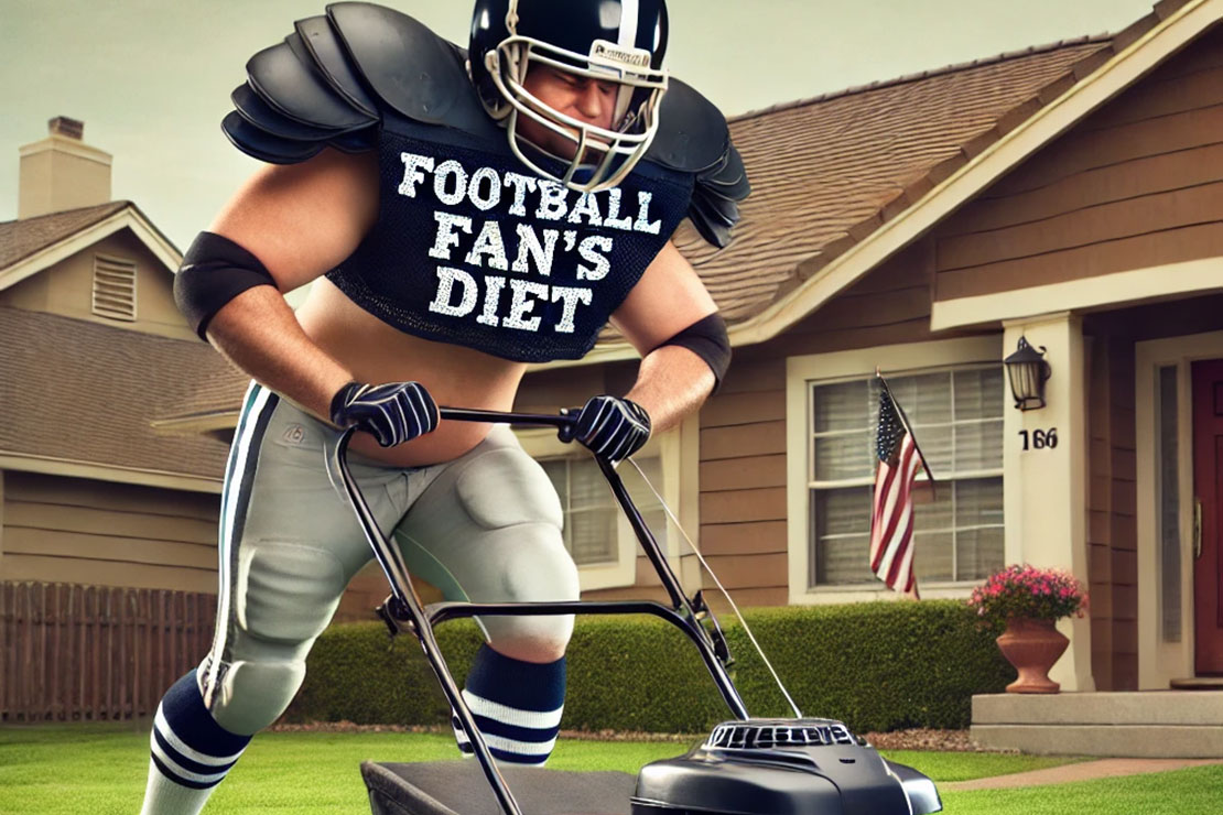 Football Guy Mowing His Lawn In Pads