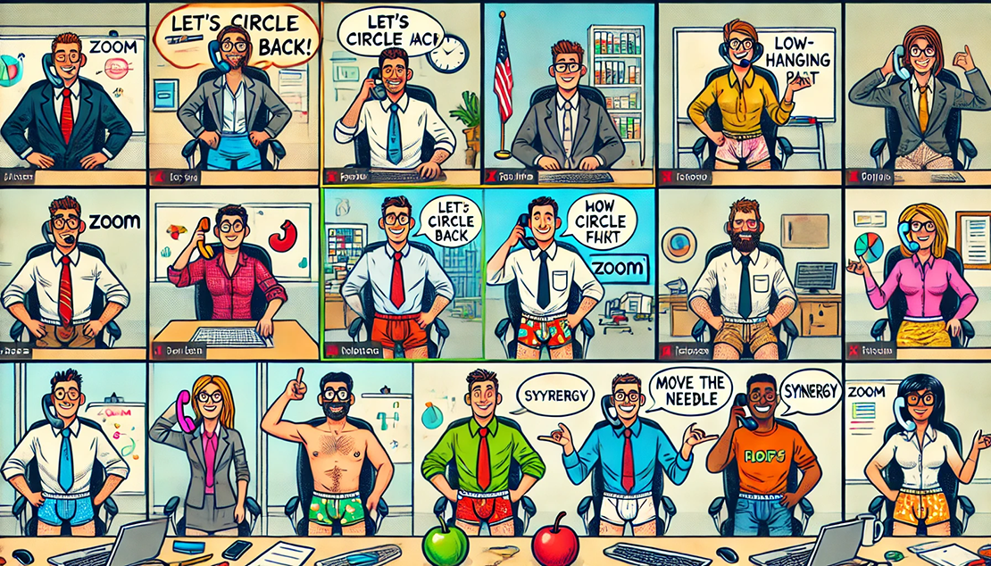 Image of two cartoon people in an office saying, &quot;You rock&quot; and &quot;Booya&quot;. 