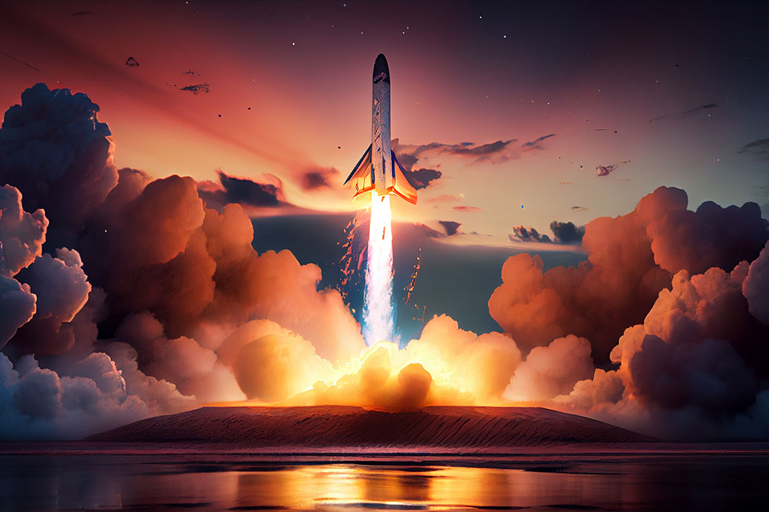 Rocket ship takeoff - AI generated image. 