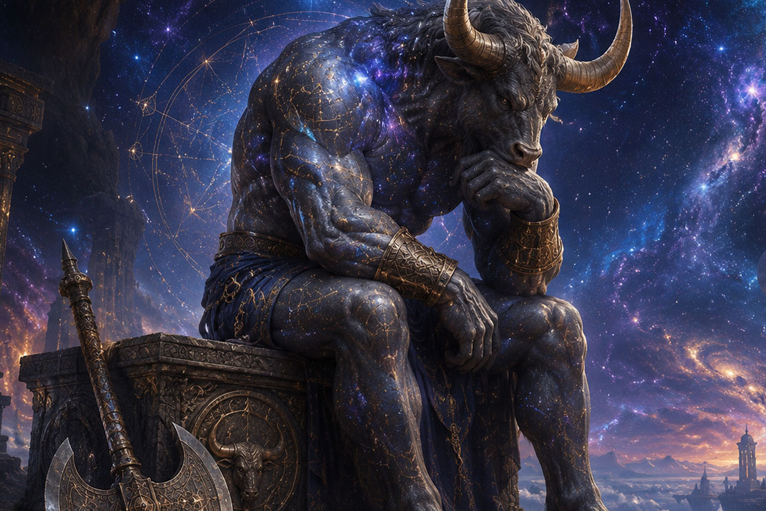 Thinking Minotaur and his Axe. 